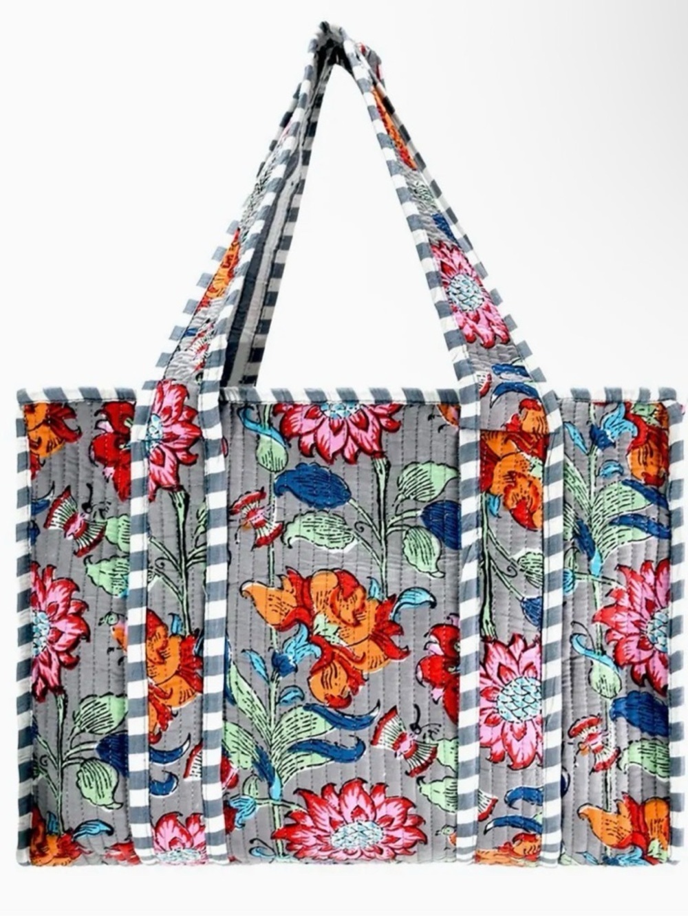 100% Cotton Handmade Floral Beach Tote Bag Large Summer Coastal Vacation Resort